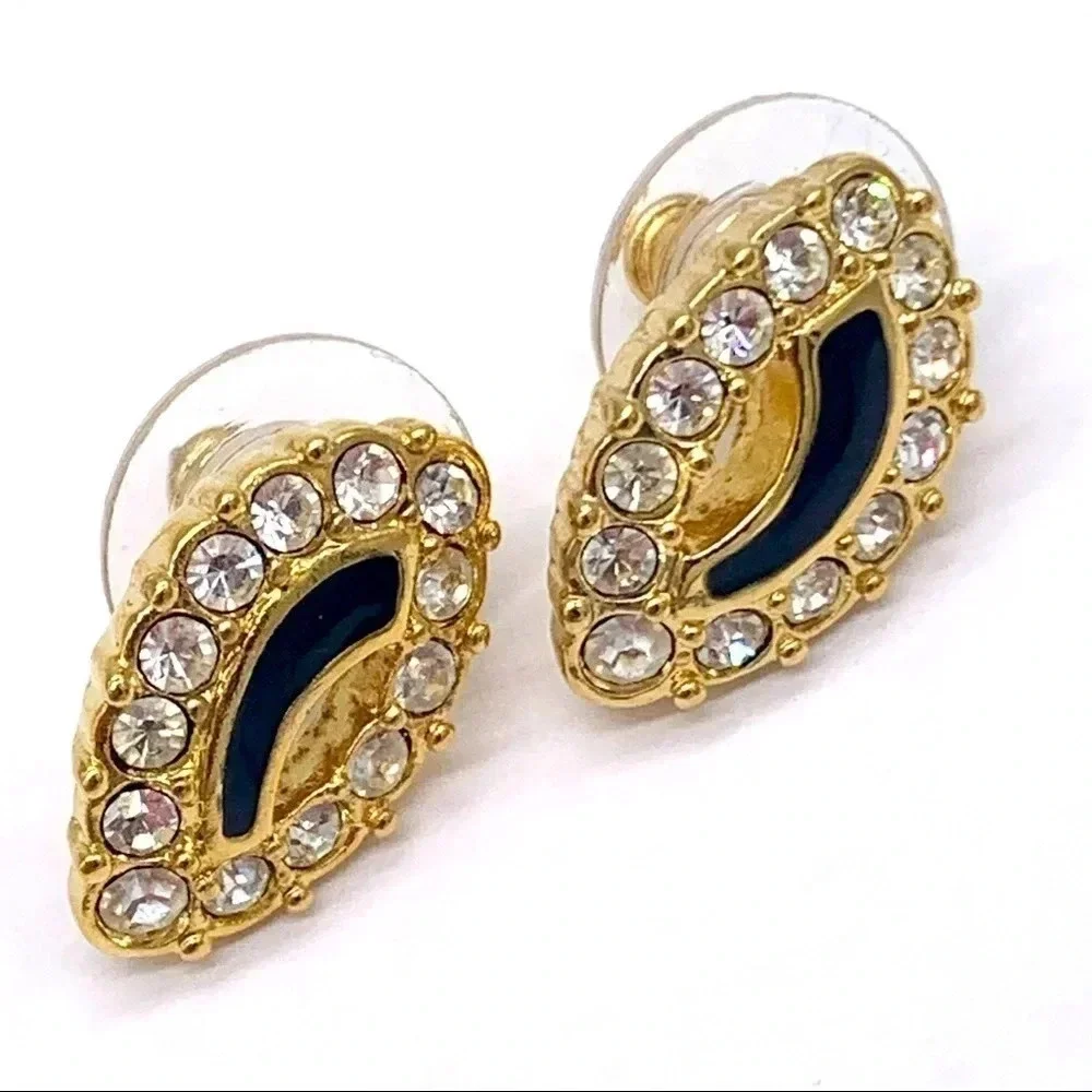 Swarovski Crystal Black & Gold Stud Earrings